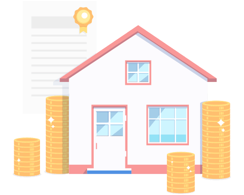 House and coins depicting home equity program